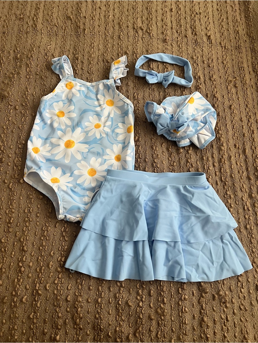 Light Blue Daisy Ruffle Swim Set for Kids - 4-Piece